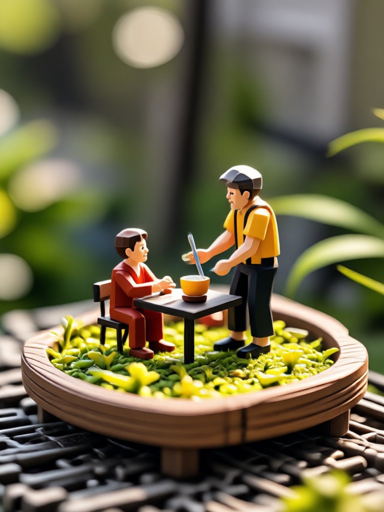 AI miniature garden with tiny flowing water