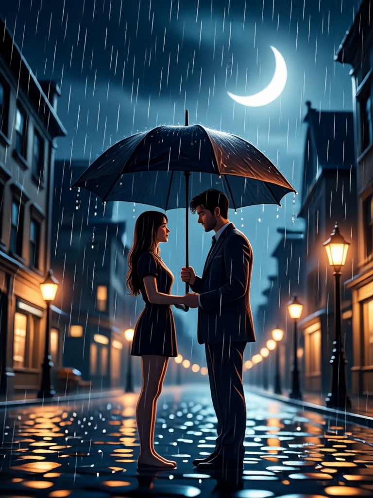 바람과 비와 함께하는 AI 생성 열정적인 키스