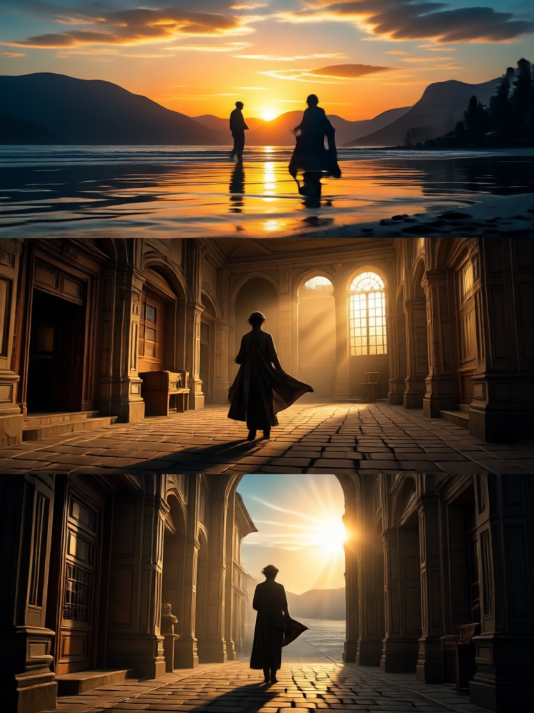 Filmisches Porträt mit geschichtetem Bokeh und Vordergrund-Lichtstreifen