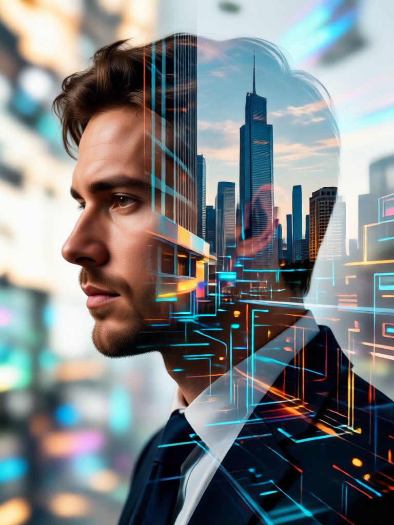 Mobile app showcasing double exposure profile picture creation