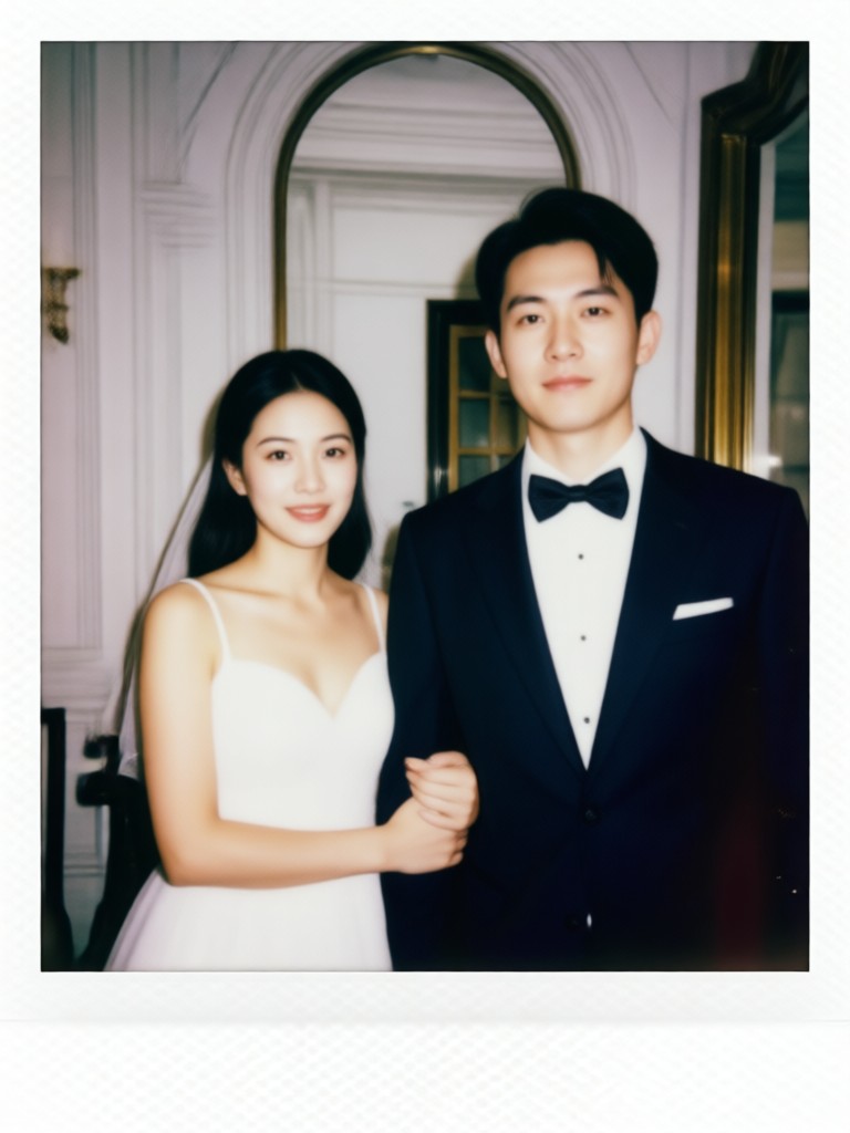 Classic white border Polaroid wedding couple photo