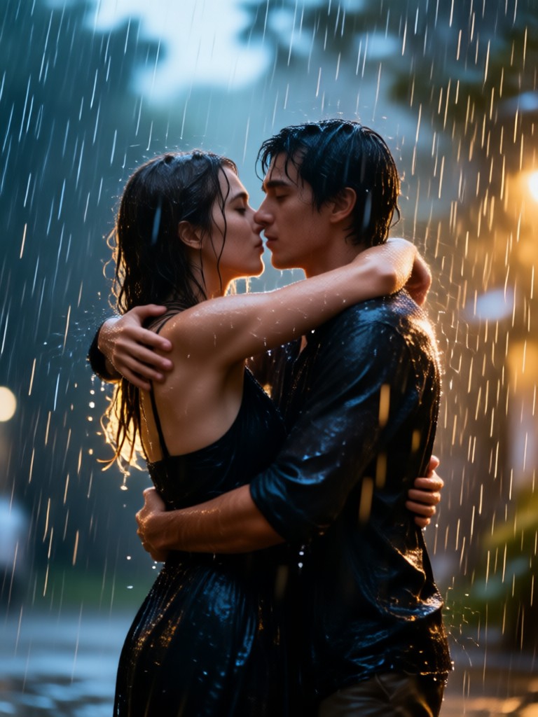 Generate a hug in rain video from old photographs
