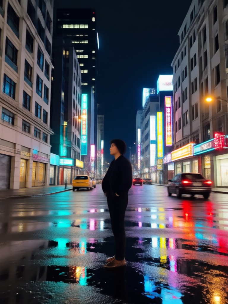 Beso cinematográfico en un callejón de ciudad cyberpunk iluminada con neón
