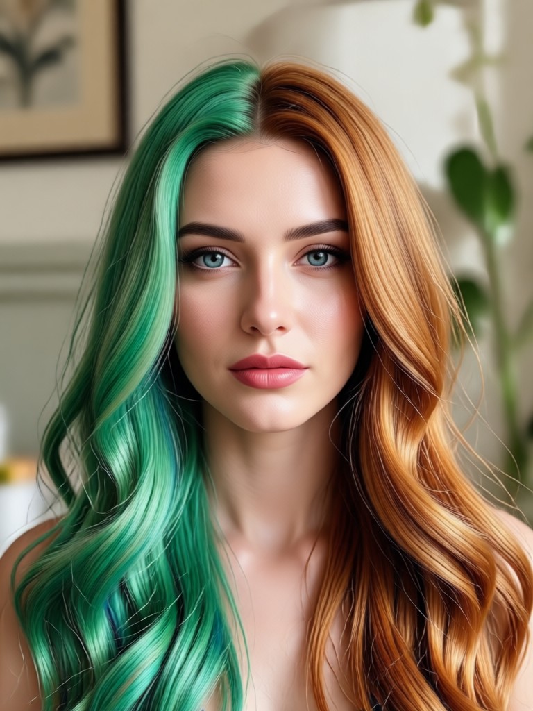 AI hair color change demonstrating dark to light transformation