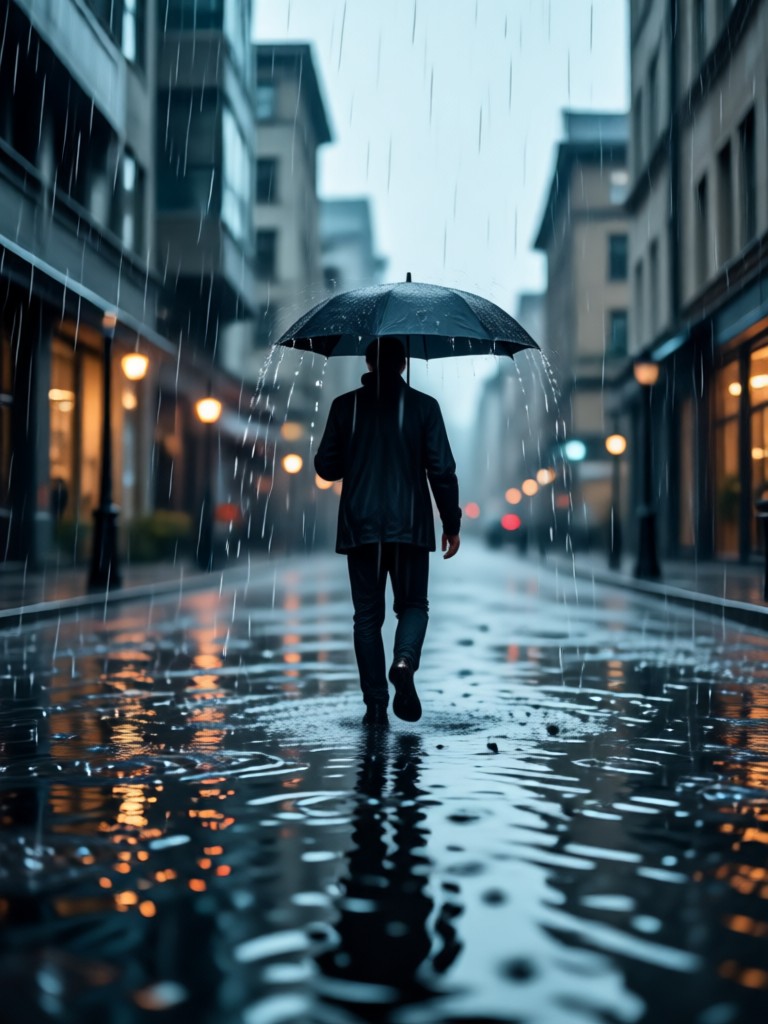 Emotional solo rain scene with AI kiss