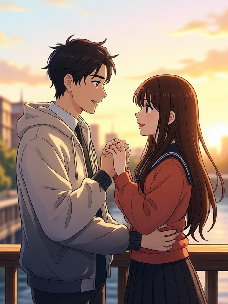 Anime couple beach sunset video template