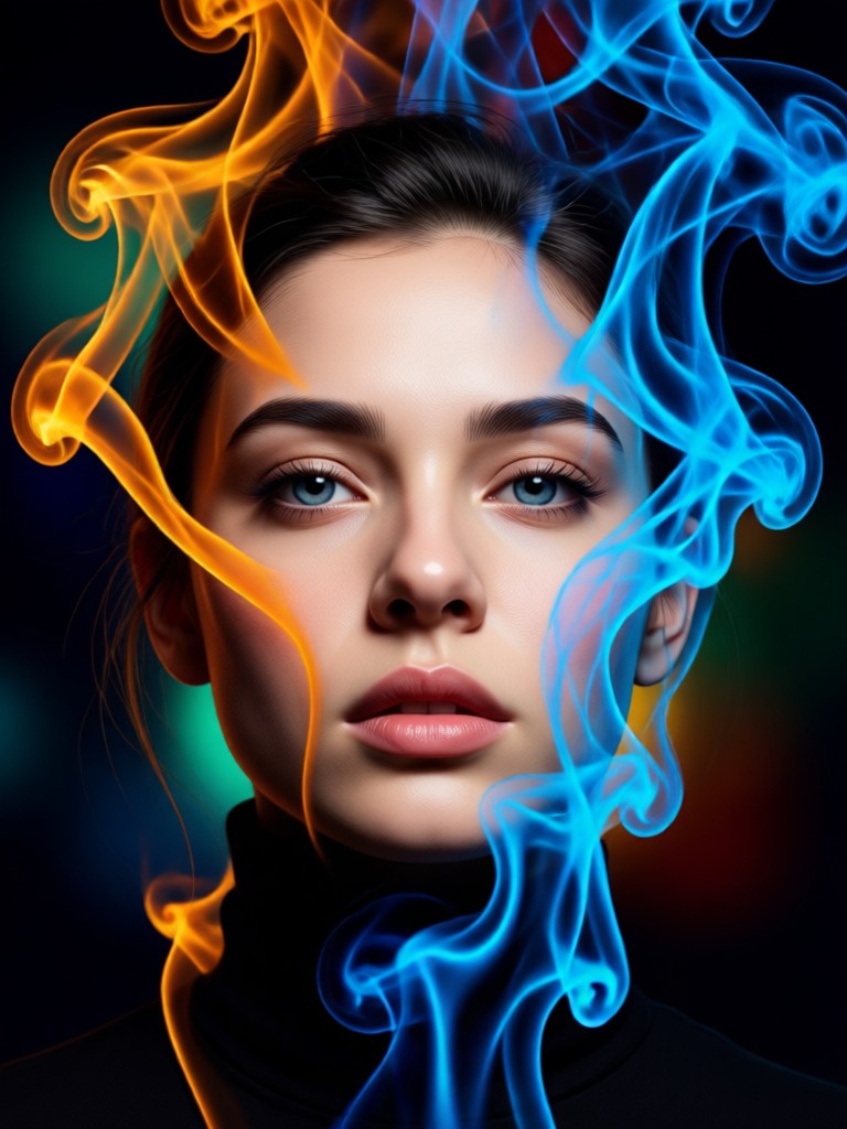 Portrait with smoke emerging from the subject's hands