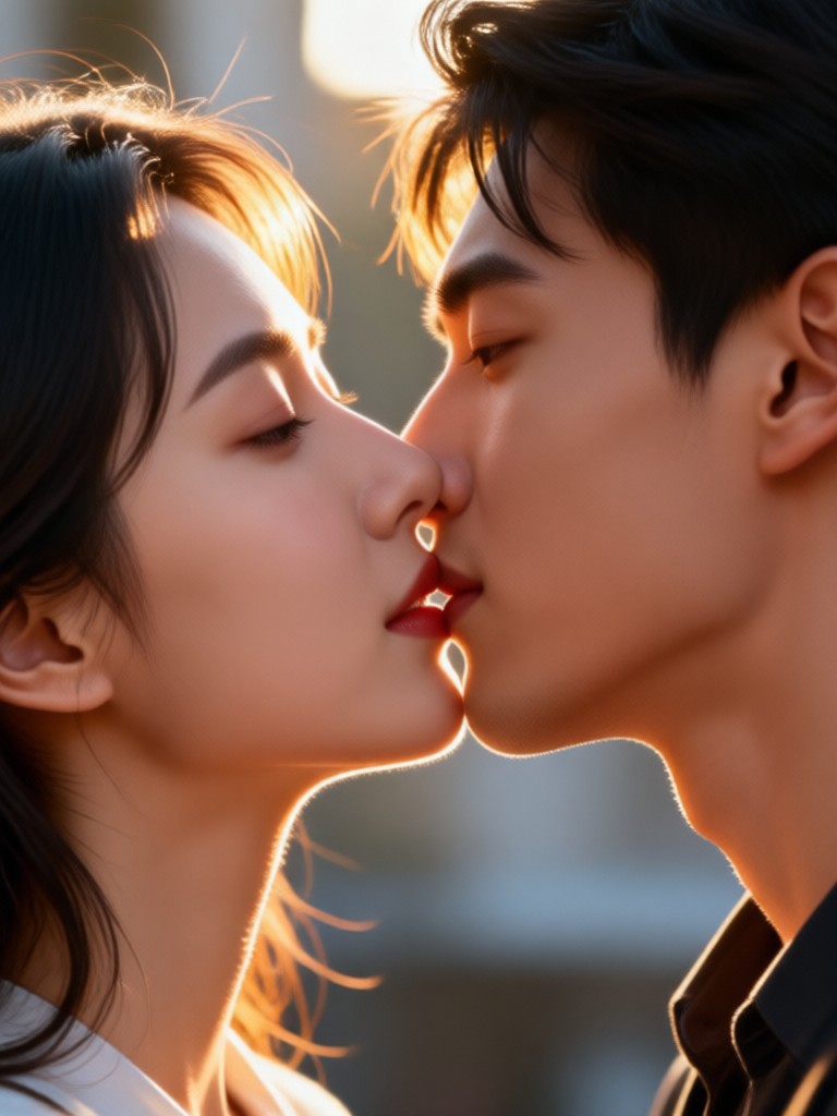 Slow motion cinematic kiss close up