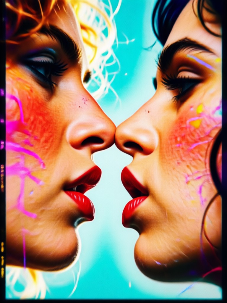 Retro disco era kiss with vibrant color grading