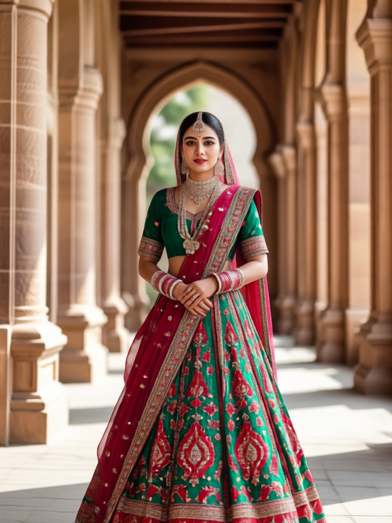 Brautlehenga-Verwandlung mit schwerer Stickerei