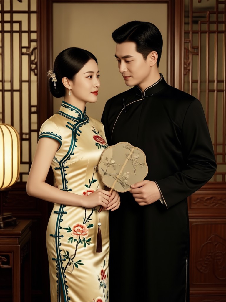 Classic black and gold qipao couple