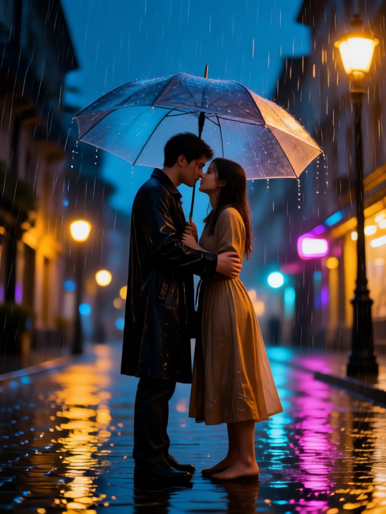 Animated rain kiss with custom text overlay for stories