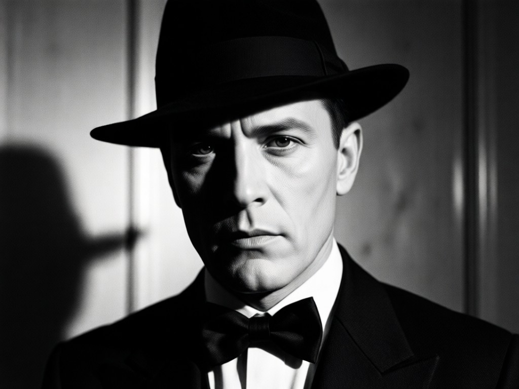 Comparison showing photo to noir portrait transformation