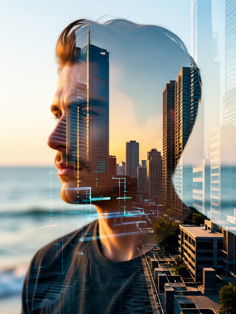 Phone displaying a double exposure profile picture creation process