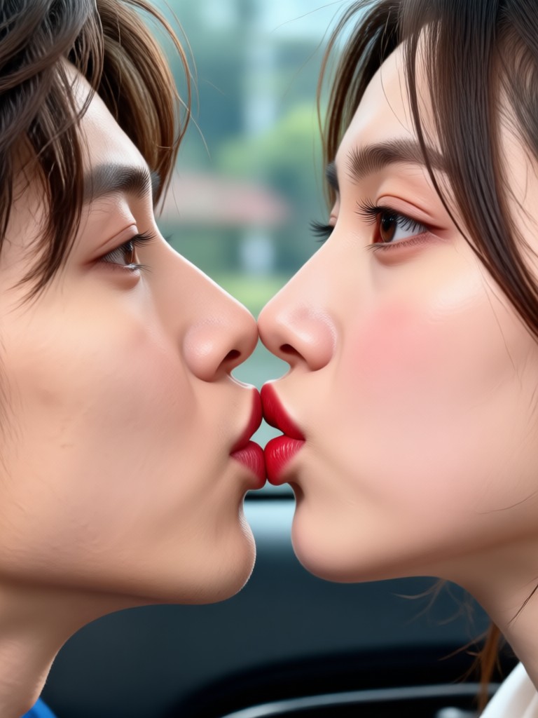 AI generated city lights car kiss scene