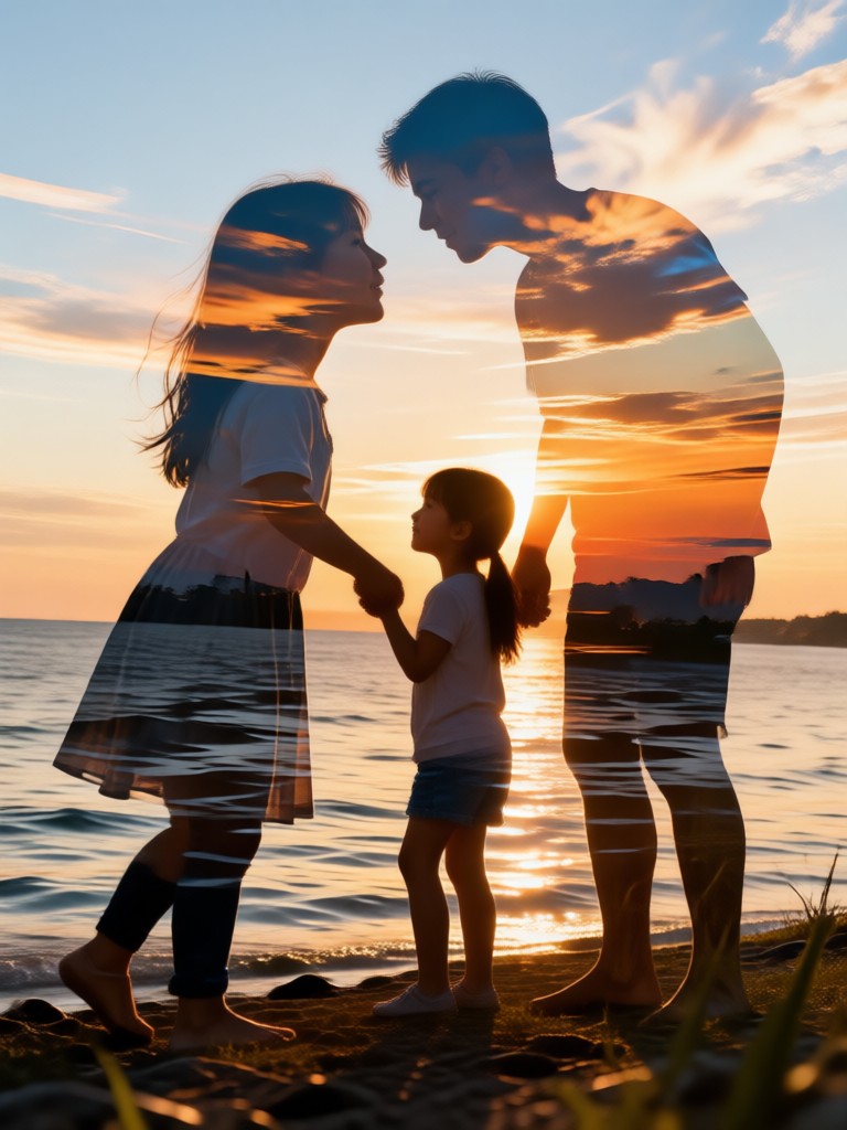 Generational portrait blending young and old family members
