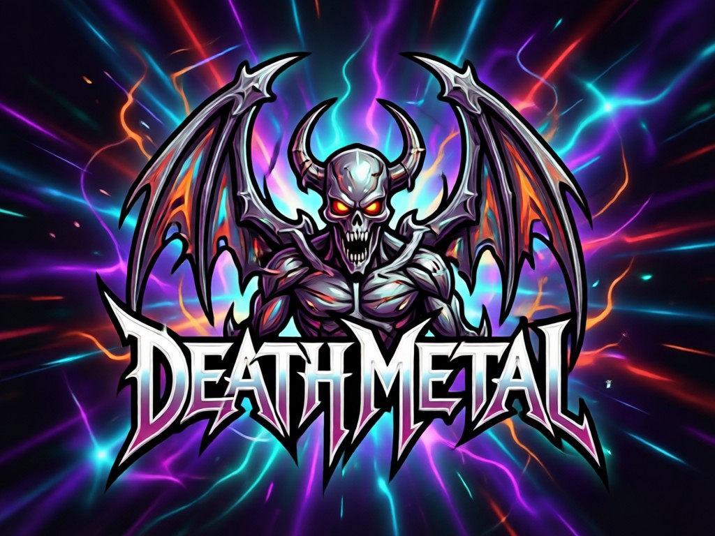 High resolution death metal logo displayed on a t shirt and album cover mockup