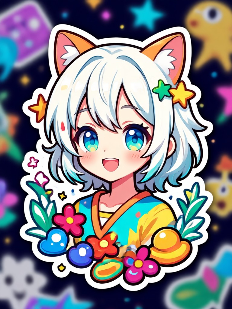 Stiker AI hewan kawaii lucu dengan hati