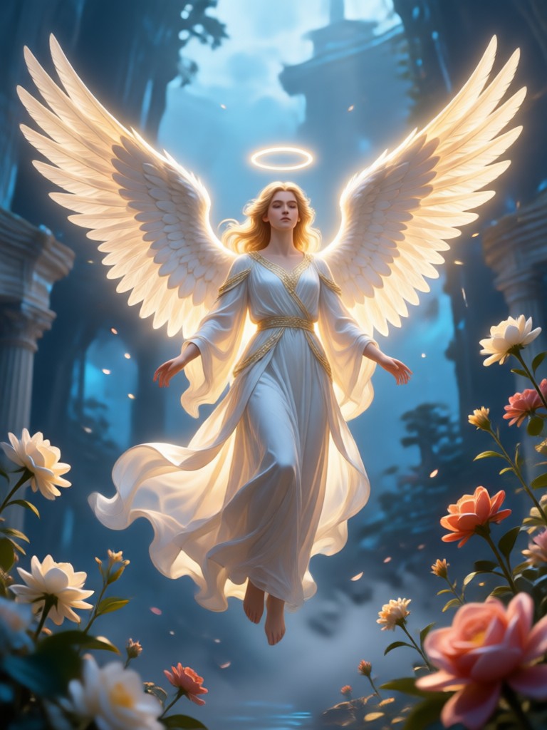 Minimalist angel with simple light wings