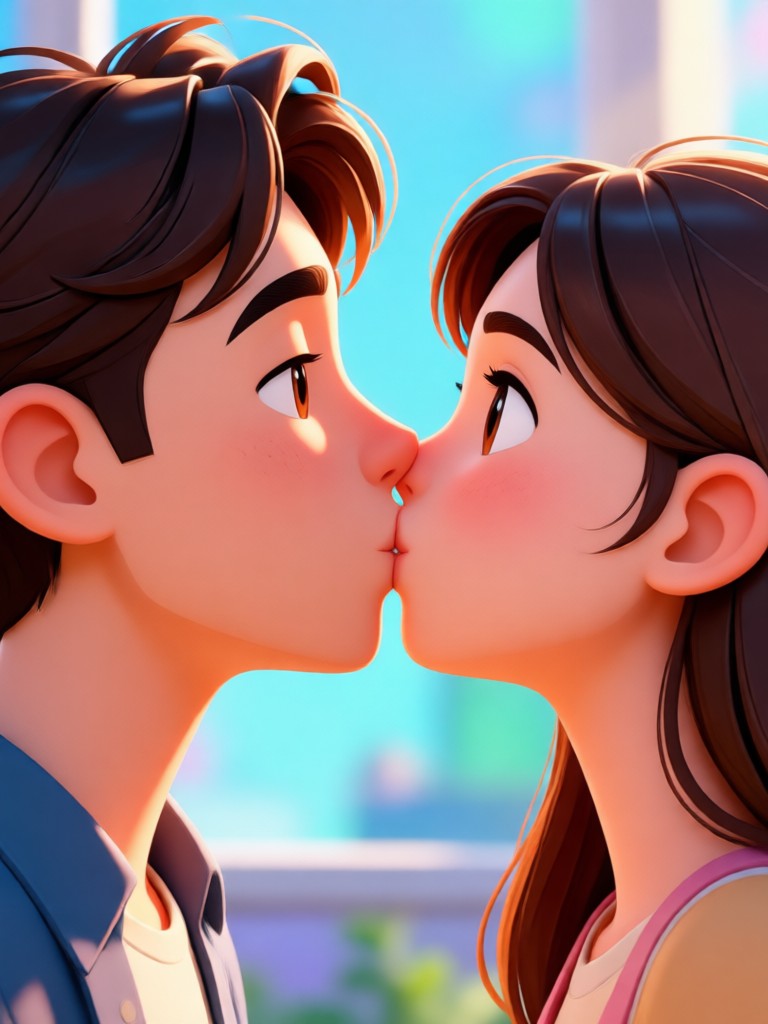 App interface showing a generated couple kissing video