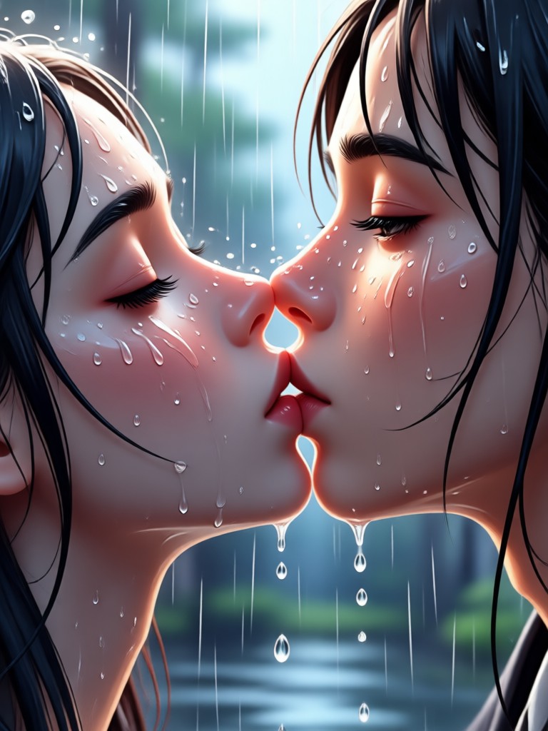 fantasy forest setting with magical rain kiss