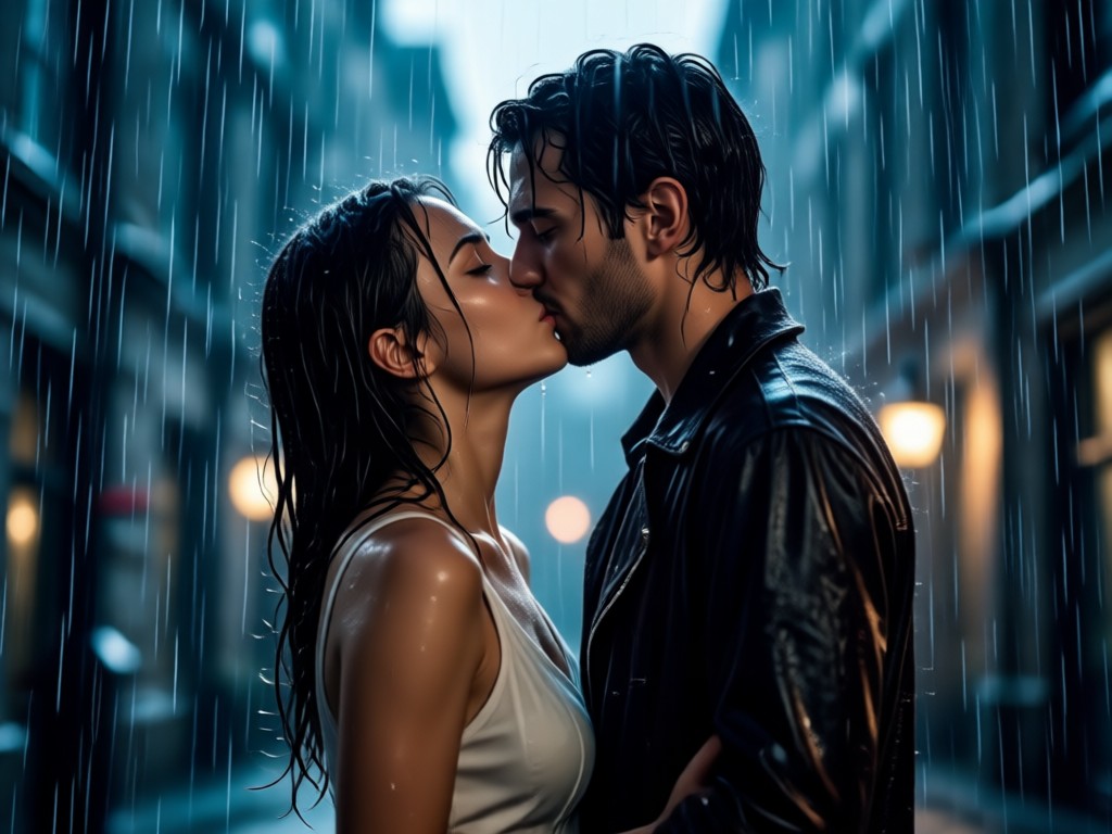 Realistic rain effects in AI generated scene