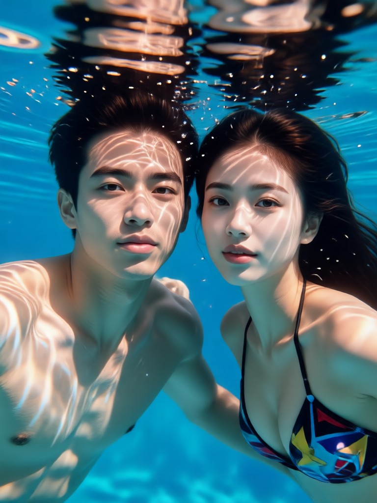 Mysterious dark water couple portrait with single light source