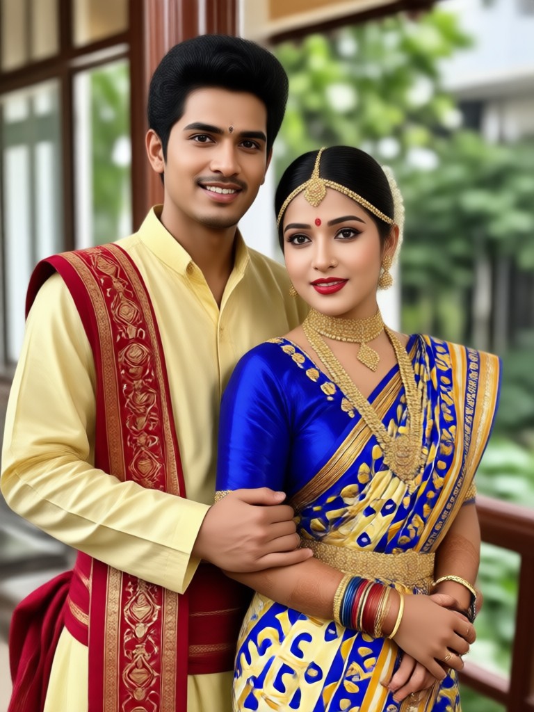 Generasi AI sari pengantin Bengali dengan mukut