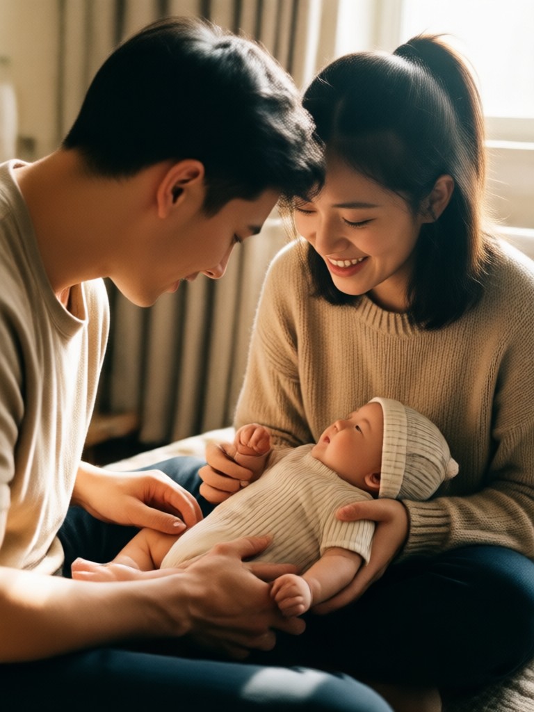 Foto keluarga fotorealistik dengan bayi AI