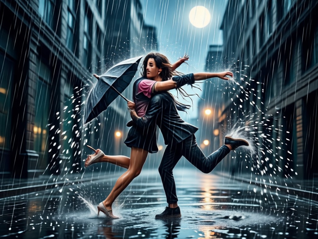 Professional AI slow motion rain hug result