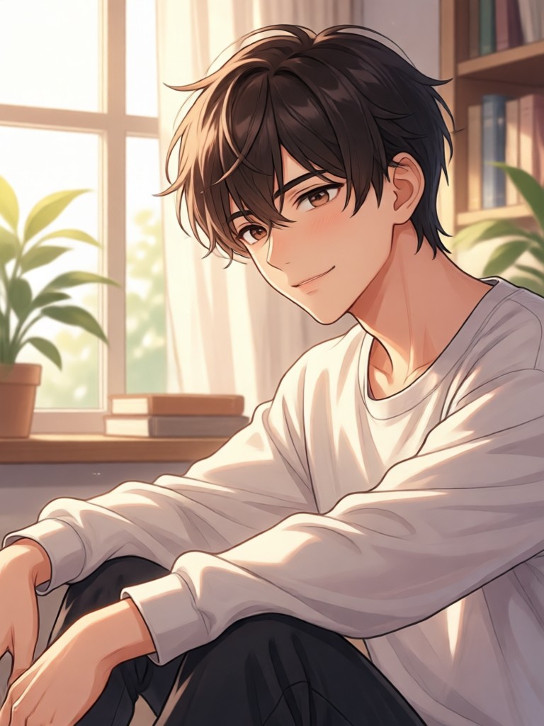 KI-Freund im Anime-Stil mit blauen Haaren