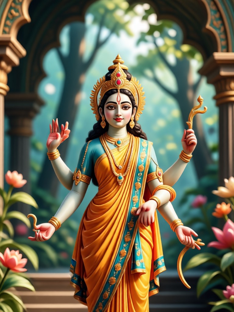 Retrato IA de Radha Rani con aura divina