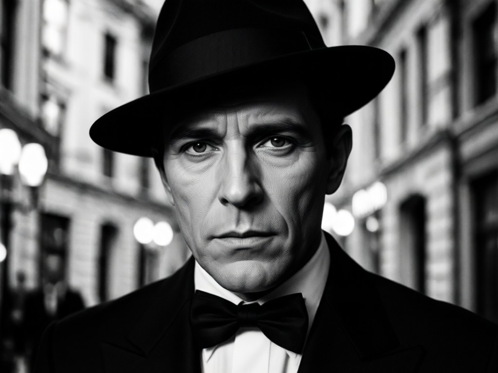Vorher und nachher eines in ein cineastisches Noir-Porträt verwandelten Fotos