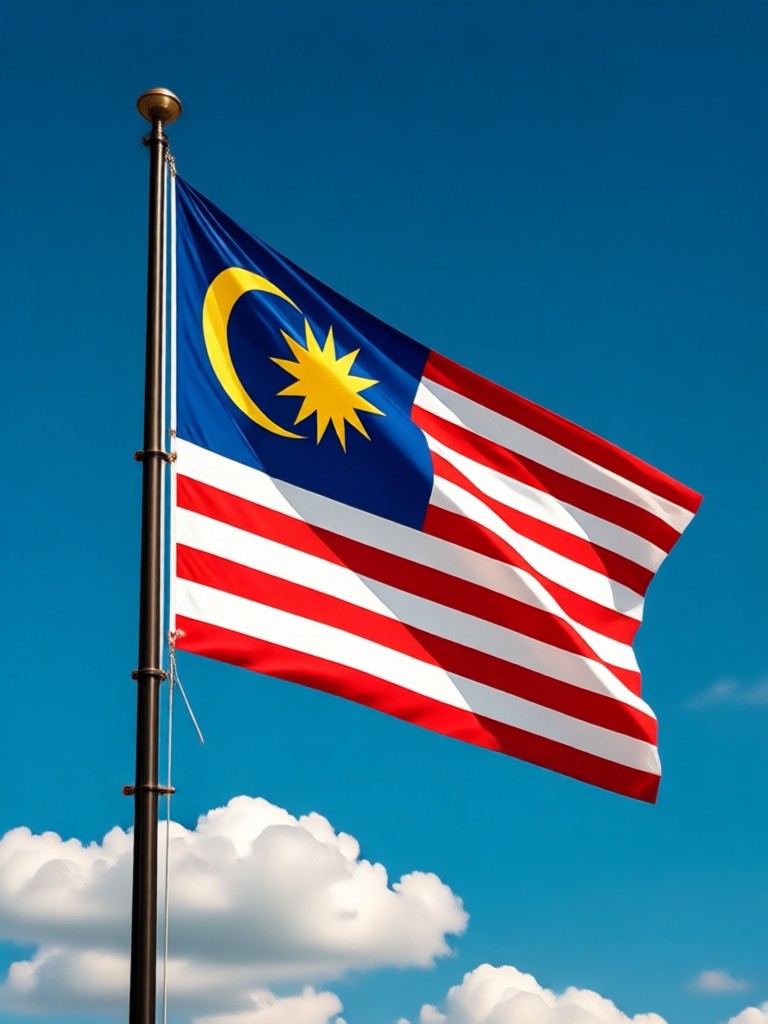 Potret keluarga dengan latar belakang Jalur Gemilang