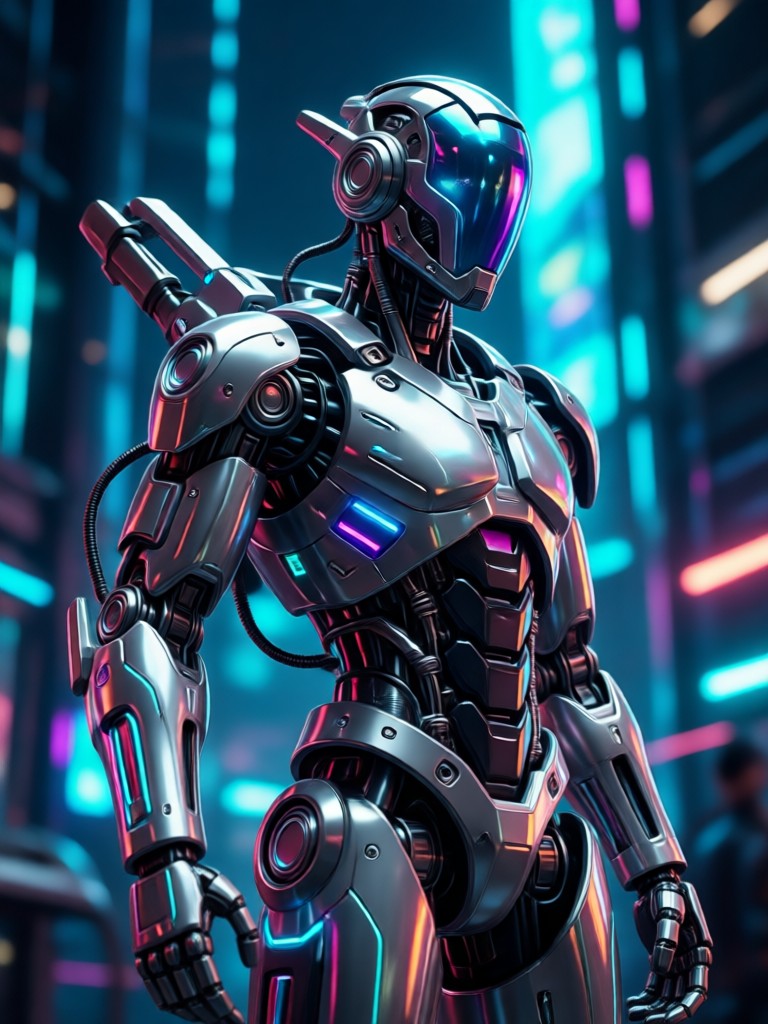 Action figure prajurit cyberpunk hasil AI