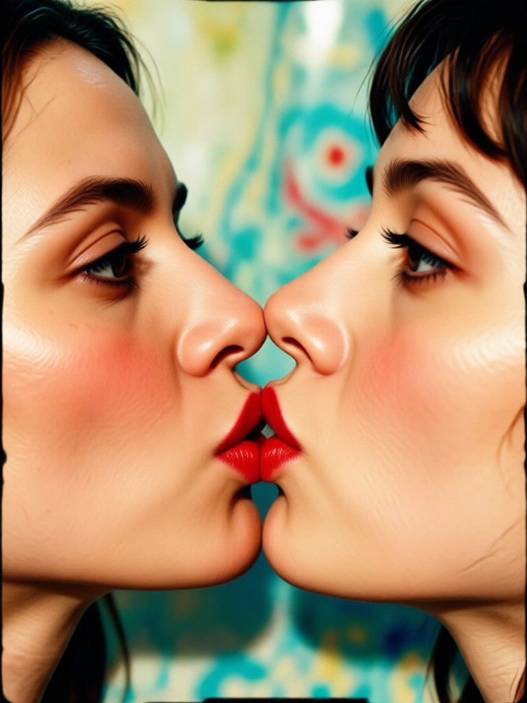 Romantic rainy window kiss with vintage texture