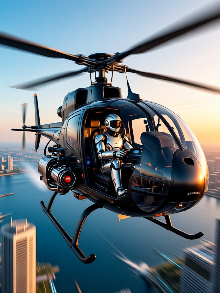 AI generated helicopter night flight with city lights