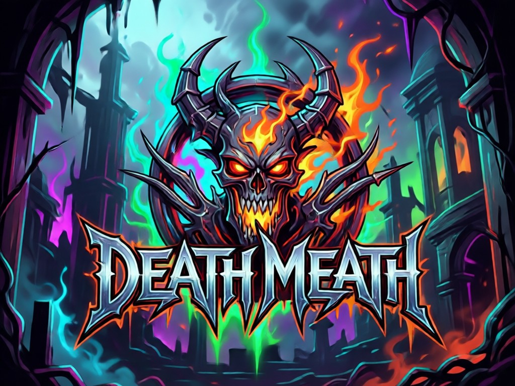 Comparison showing a simple text input and the complex AI generated death metal logo output