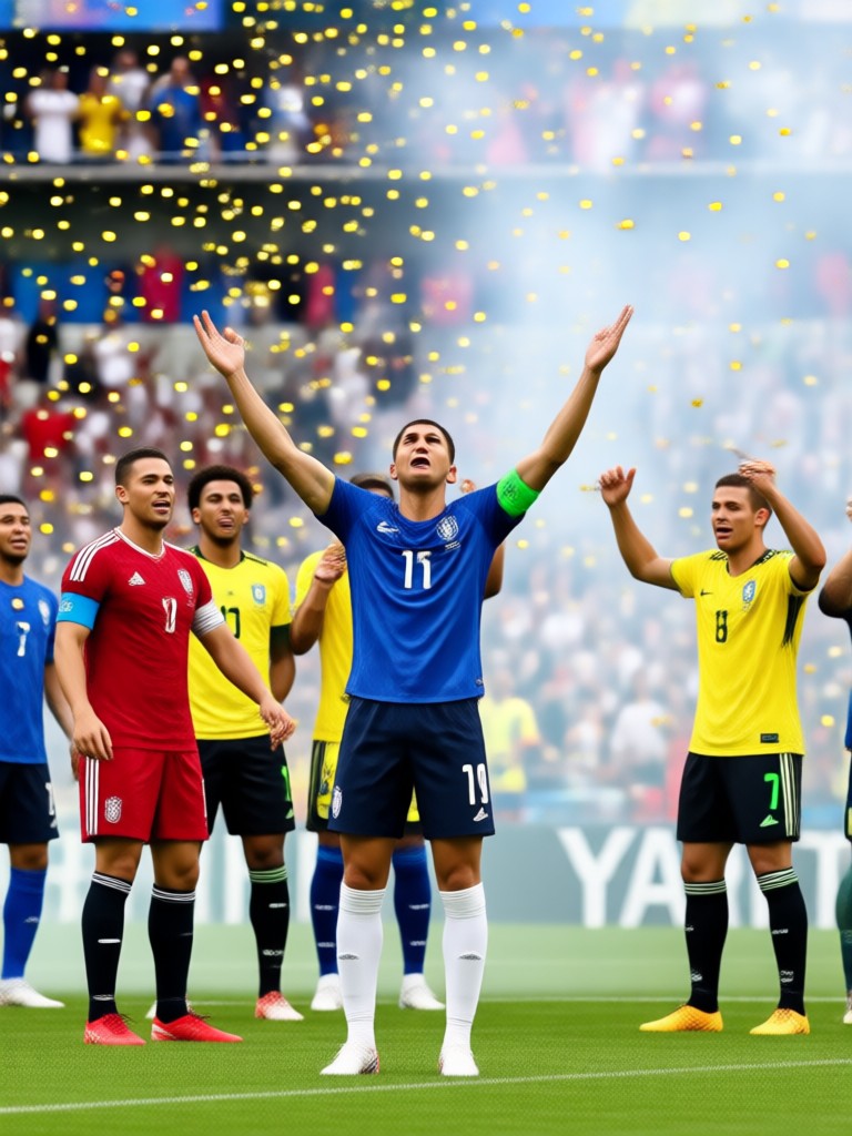 Fan holding phone showing AI generated World Cup celebration photo