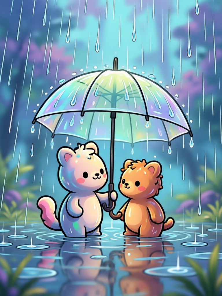 Romantic dreamy rainy cuddle hug animation example