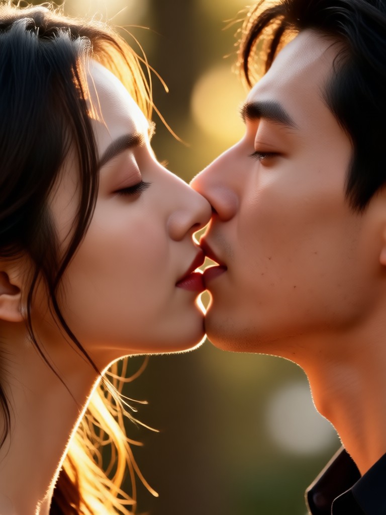 Anime style romantic AI kiss effect