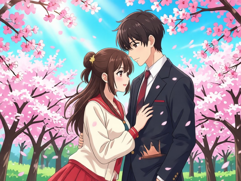 Animated cherry blossom effect in anime video