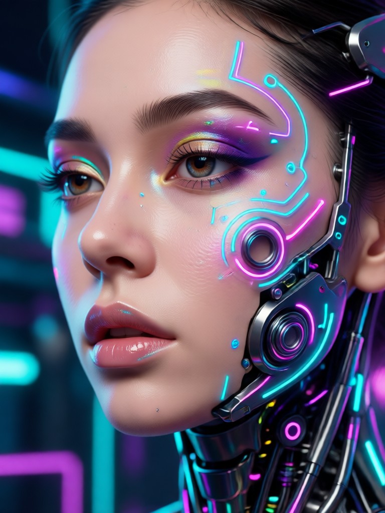 Smiling AI woman with natural makeup