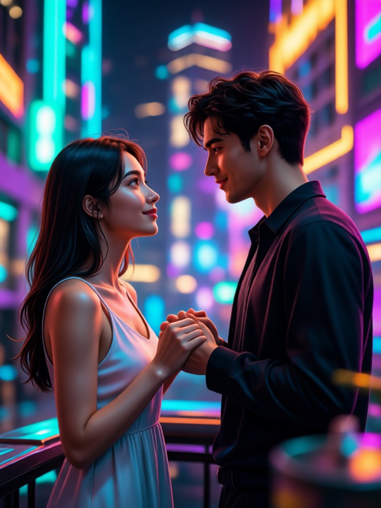 Romantic couple soulmate AI portrait with golden glow