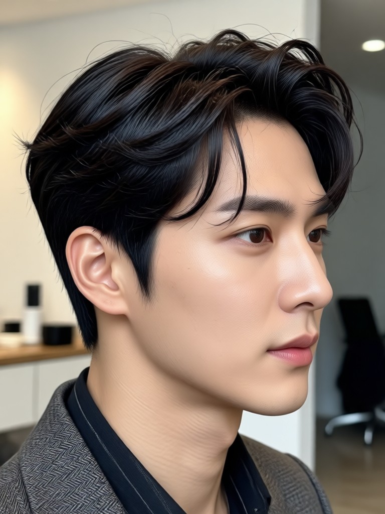 Slicked back Korean hairstyle result