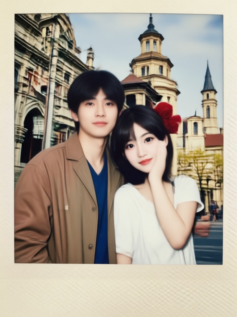 Polaroid effect on wedding couple photo