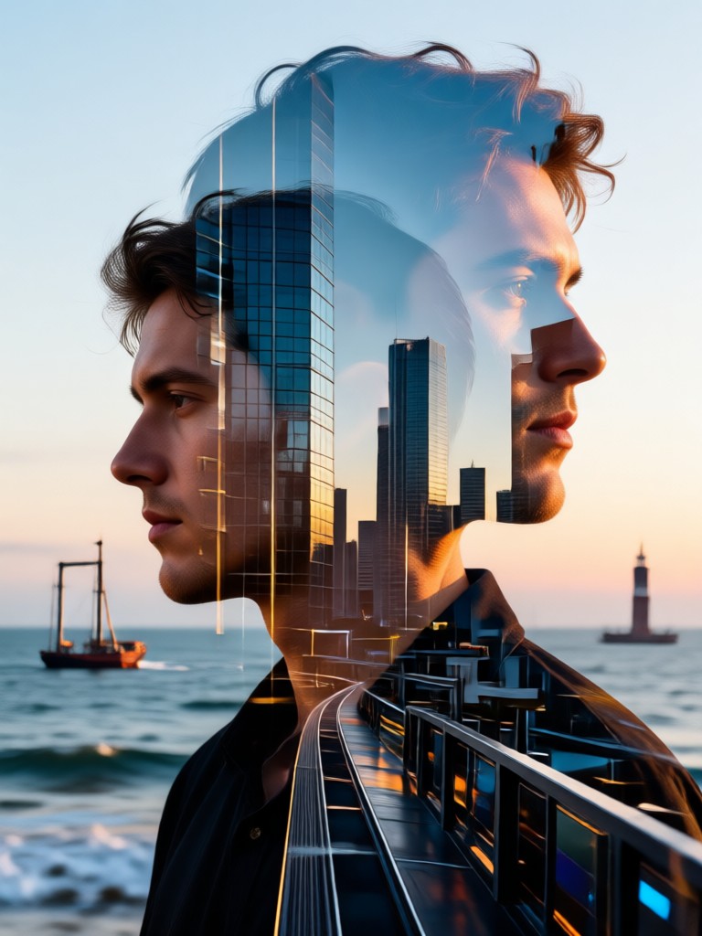 Anniversary photo merged with beach sunset