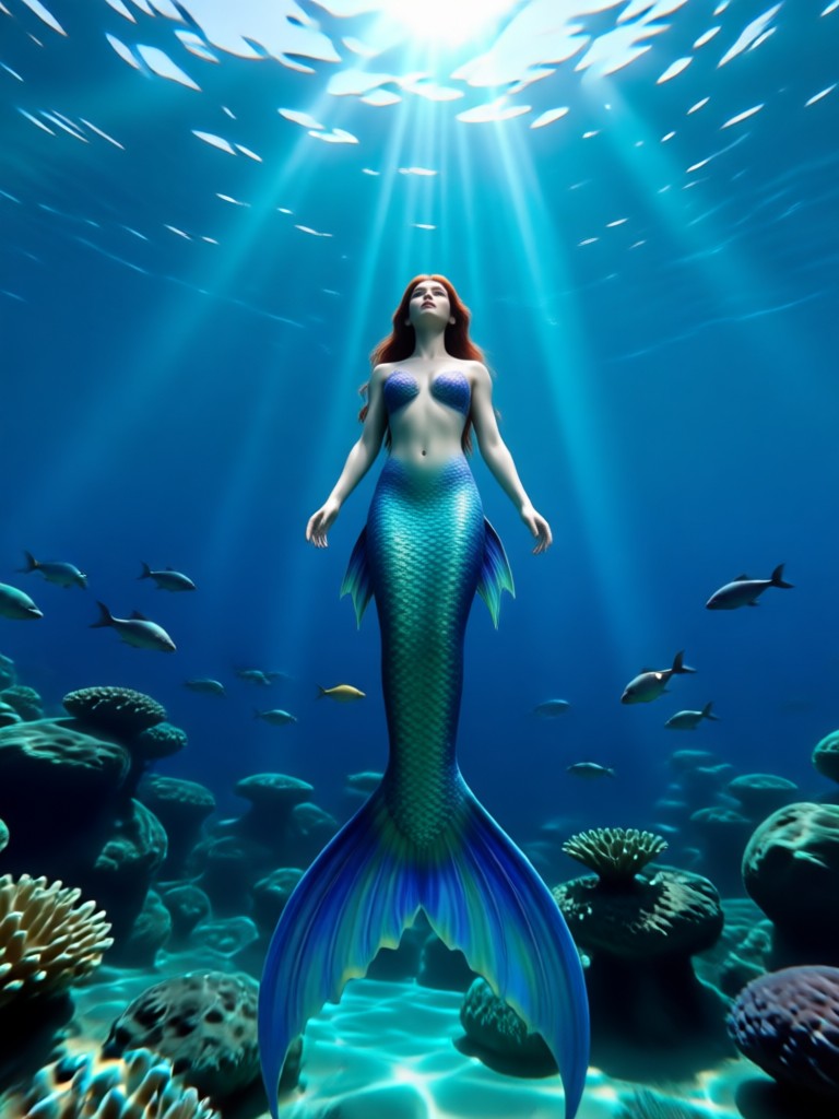 AI mermaid video effect in a pool