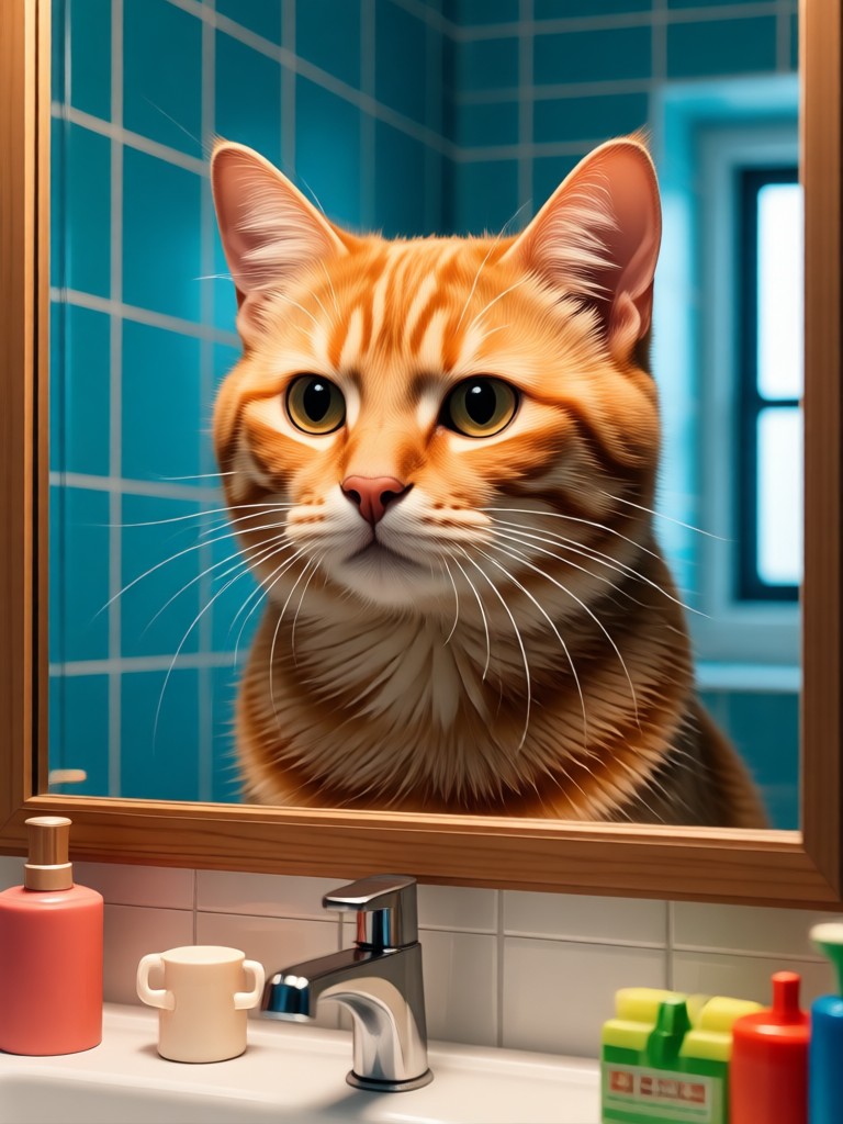 Cyberpunk style cat with neon bathroom lights