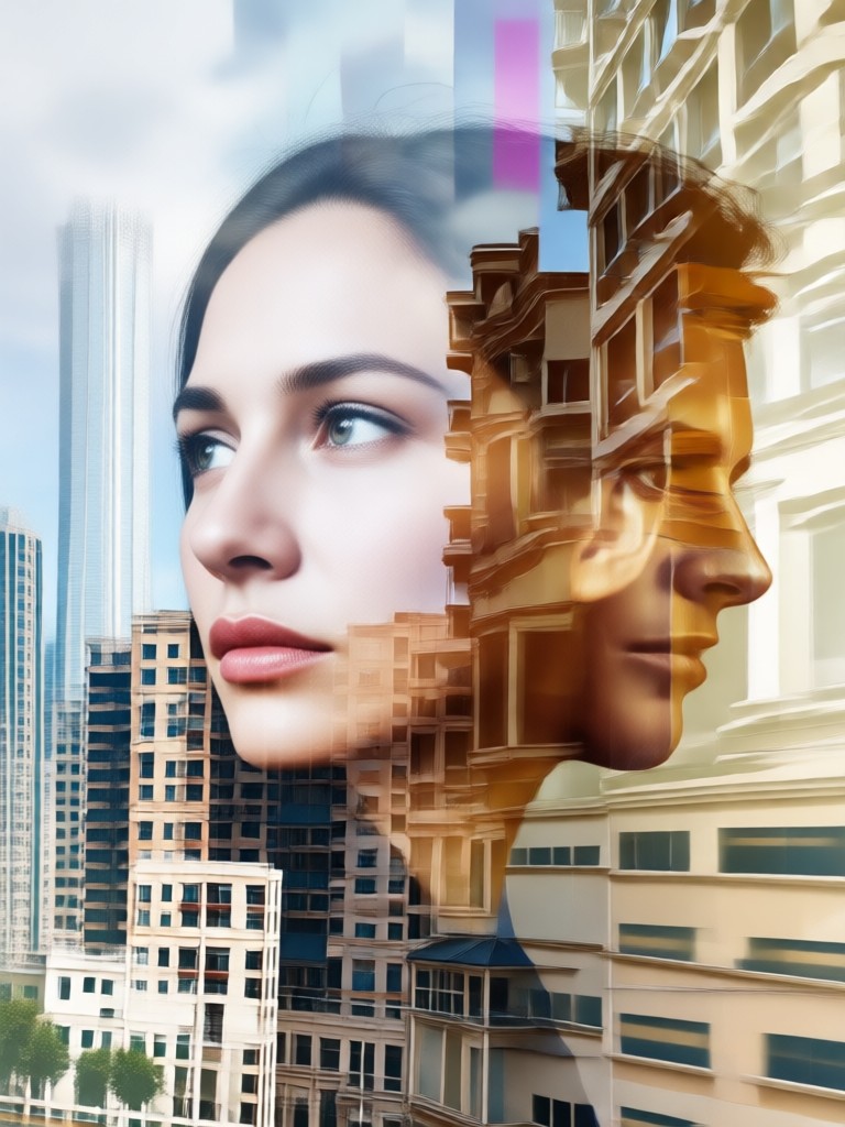 Double exposure image with geometric patterns